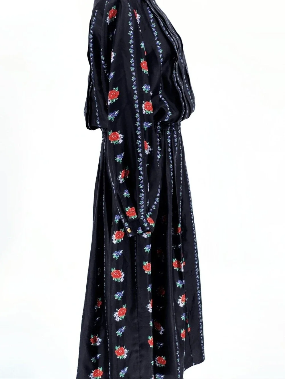 Tory Burch Silk Heirloom Rose Floral Stripe Pleated Midi Dress Size 10